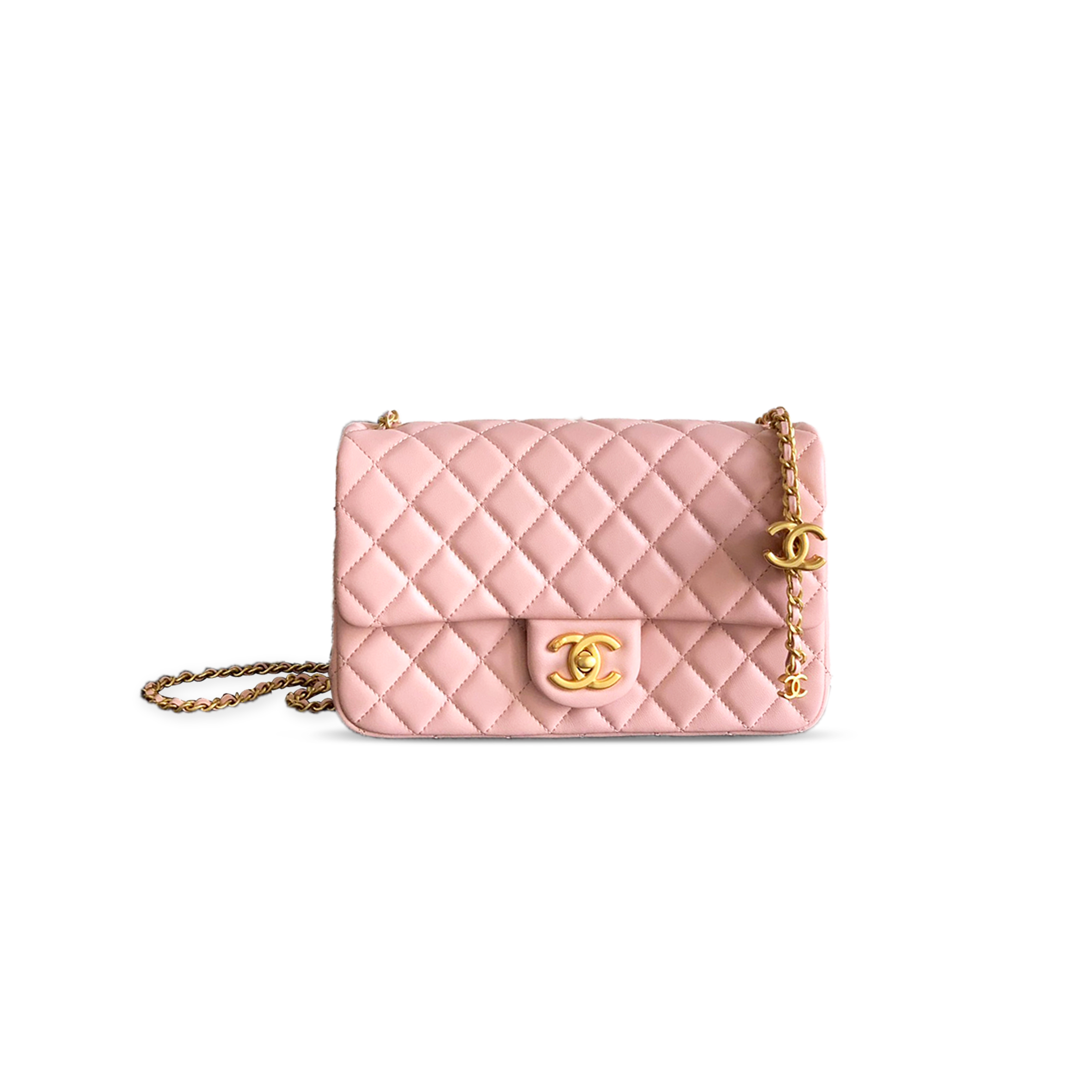 CHANEL LARGE FLAP BAG SHINY LANBSKIN IN SAKURA POWDER 255308 (23.5*14.5*7cm)